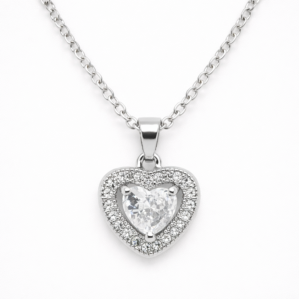 Crystal Heart Halo Necklace